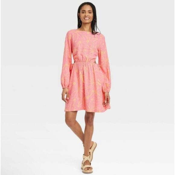 Women's Balloon Long Sleeve Mini a-Line Dress - Universal Thread Pink Floral XL - Picture 3 of 5